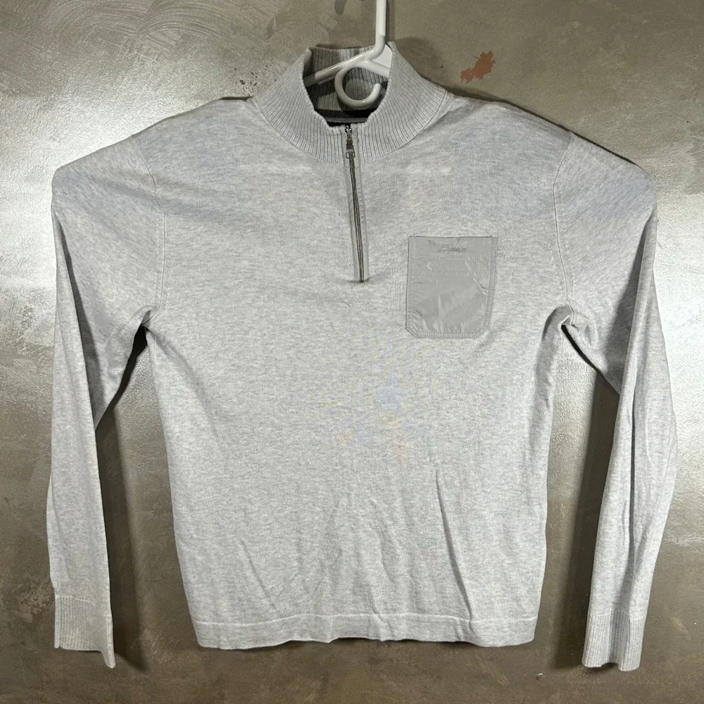Banana Republic Mens Quarter Zip Sweater Gray Nylon Pocket 970364 Medium